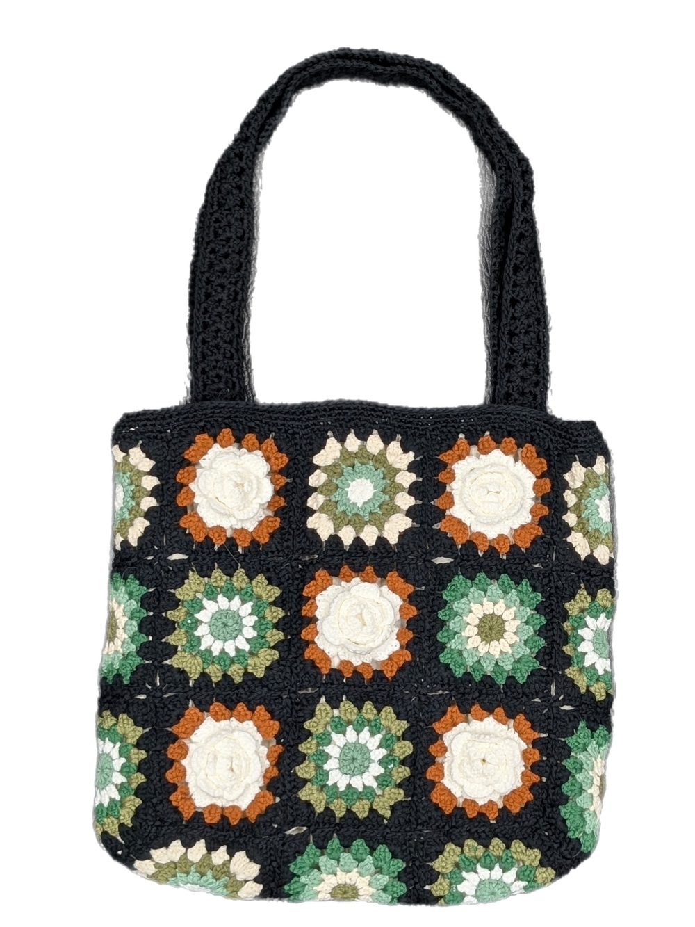 Handmade Black Crochet Floral Granny Square Handbag